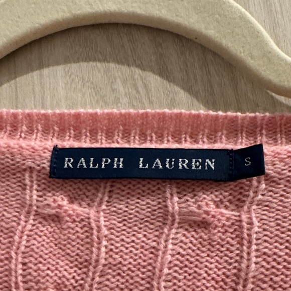 Ralph Lauren Pink Cable-Knit V-Neck Sweater 90% wool + 10% cashmere - Picture 2 of 5